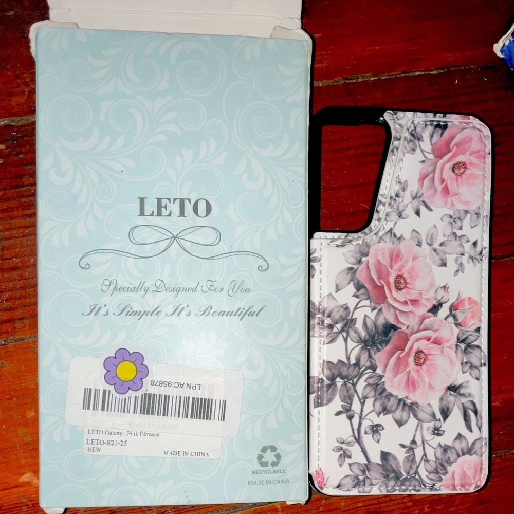 LETO Floral Flowers Wallet Case Pink Patterned Card Pocket Magnetic Closure